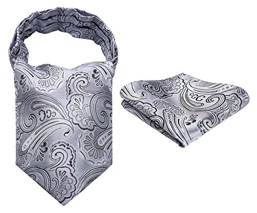 Mens Ascot Ties Blue Paisley Floral Ascot And Pocket Square Set Classic Self Tie Mens Cravat Handkerchief For Business #TOP16