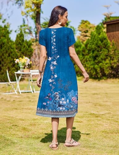 Image of Zeagoo Womens Summer Dresses Casual Aline Midi Dress Short Sleeve Floral Tshirt Dress Flowy Beach Sundresses with Pockets