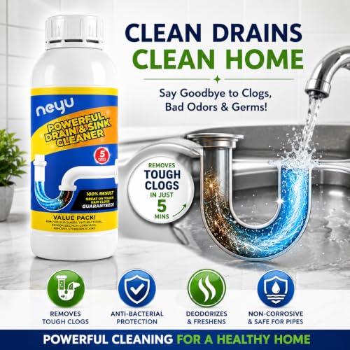 Image of NEYU Xpert Drainex Drain Cleaner Powder for Clogged Drains - Heavy Duty Drain Blockage Remover for Kitchen Sink, Bathroom, Toilet & Pipe Cleaning 100gm (2 Piece)