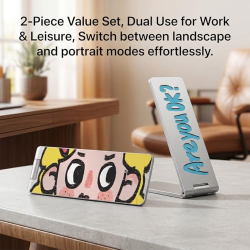 Image of Mobile Stand and Phone Holder for Hands-Free Viewing, 2Pcs Metal Phone Stand for Desk, Portable Mobile Accessories for Video Watching and Charging, Compatible with iPhone Samsung and All Cellphones