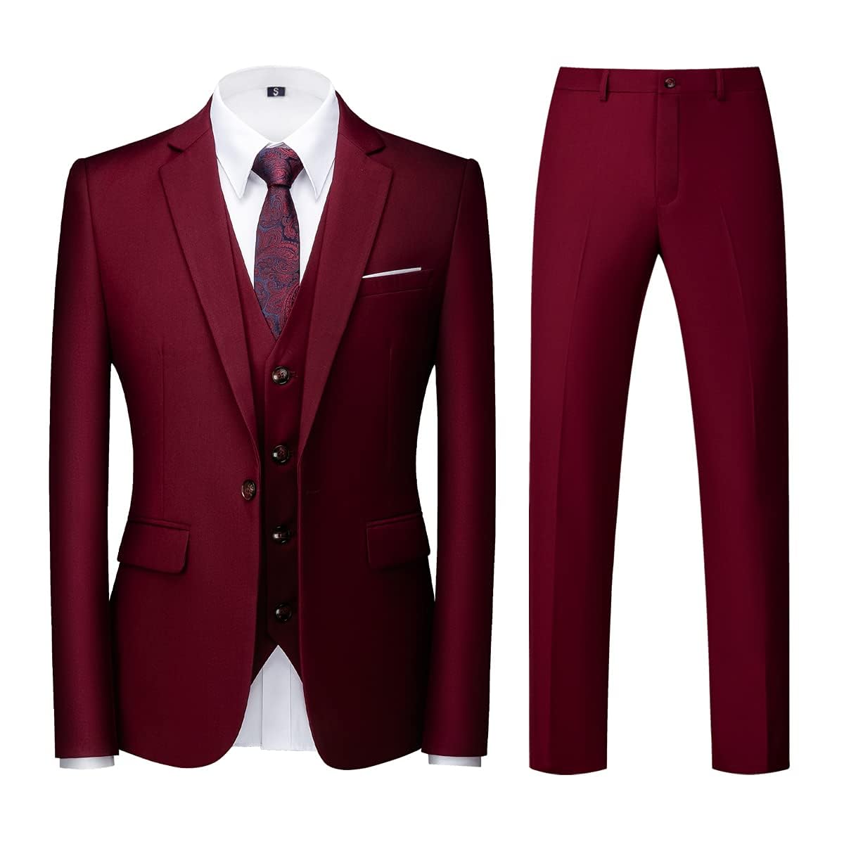 KUDORO Abito da Uomo 3 Pezzi Slim Fit Abito Puro Colore Un Bottoni Abito da Smoking Blazer Gilet Pantaloni