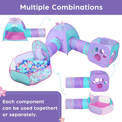 Kidoodler 5pc Ball Pit Tent with Tunnel, Play Tent with Crawl Tunnel, Gift for Girls Boys Babies Toddlers, Indoor & Outdoor Playhouse