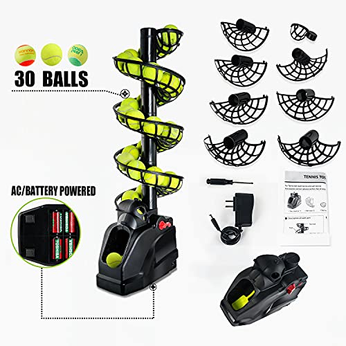 Tennisbälle Maschine(Maximal 30 Bälle),Tennisball Trainer für selbsttraining,Anfänger/Kinder/Lehrer/Zuhause/Gericht,genaue effiziente Ballwurfmaschinen für alle Stufen/Alter,AC&Batterie&USB-Kabel