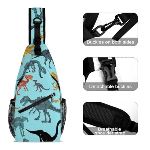 Fashion Chest Pack Travel Shoulder Bag, Dinosaurs Skeleton Cartoon Small Cross Body Sling Bag For Women Men3