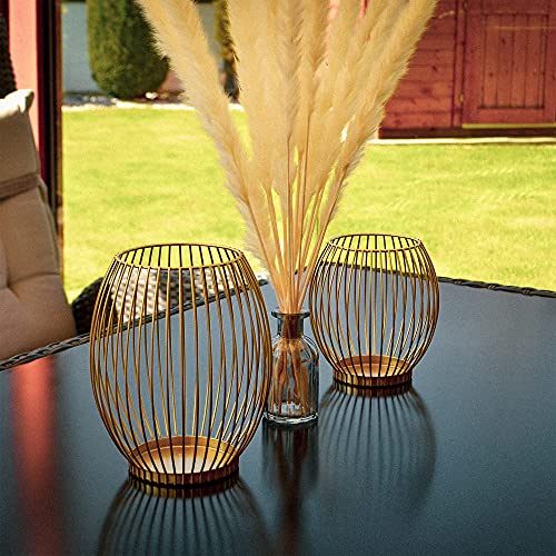 WONOLO Premium kandelaars set van 2 ovaal van metaal, kandelaars voor winterdecoratie en kerstdecoratie, decoratie voor woonkamer, outdoor lantaarn, tafeldecoratie voor stompkaarsen (goud) - Image 7