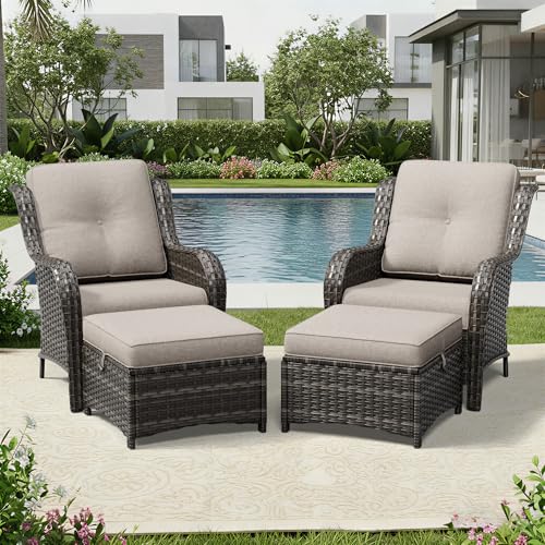 Image of Joyside 4 Piece Wicker Patio Furniture Set, Rattan Patio Chairs with High Back, Deep Seating, Wide Armrest, Thickened Cushions, Outdoor Furniture for Deck, Porch Use