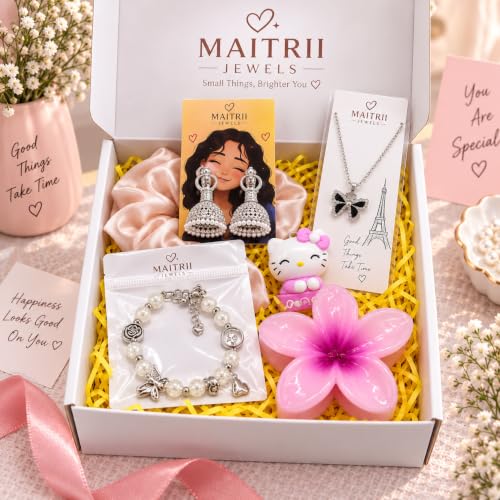 Buy Valentine’s Day Gift Hamper for Women | Earrings, Necklace, Bracelet, Scrunchie & Flower Hair Claw Combo | Romantic Gift for Girlfriend, Wife, Her at Amazon.in - Image 3