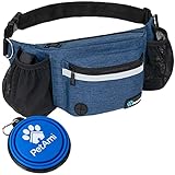 PetAmi Dog Fanny Pack, Treat Pouch for Dog Walking, Training, Built in Poop Bag Dispenser, Water Bottle Holder, Collapsible Bowl, Pet Treat Waist Belt for Hiking, Running, Kibbles (Navy Blue)
