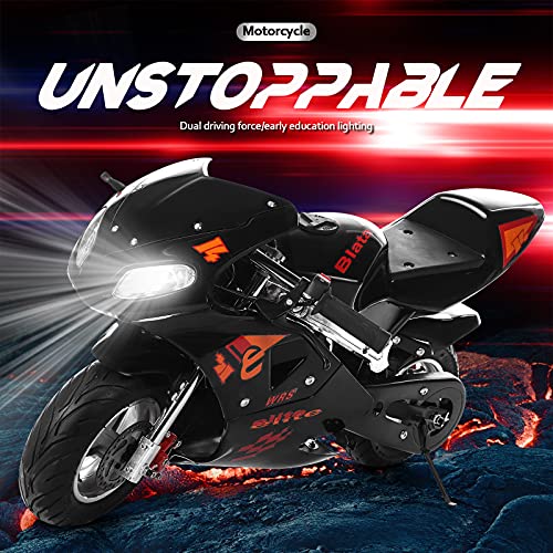 2021 Pocket Bikes 2-4 Stroke 49CC Mini Dirt Bike Kids Gas Powered Pocket Rocket Motorcycle, Pull Start, for Kids and Teens 13 Years and Older, Max Load 330LB (Black-49cc 2-Stroke)