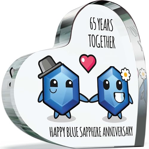 65th Anniversary Plaque Gifts for Wife Husband, Happy Blue Sapphire Anniversary