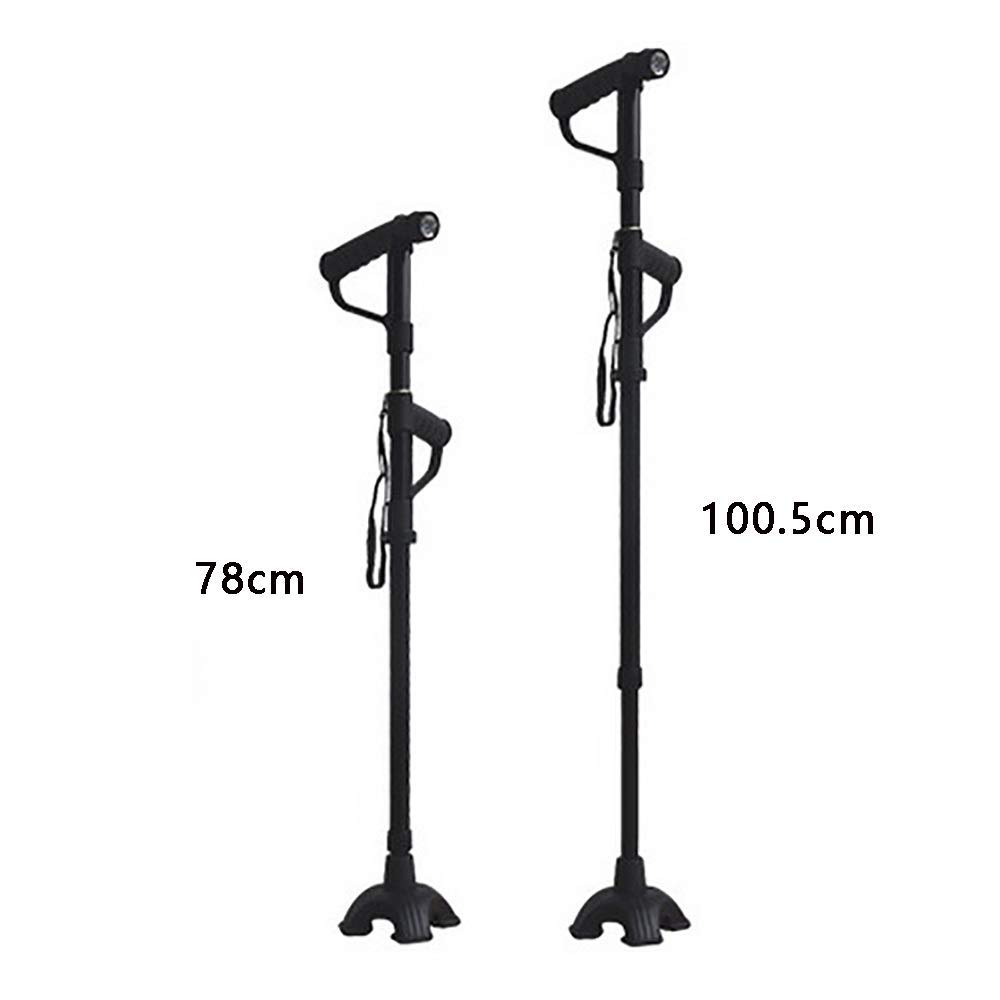 Bastón para Caminar, muleta, Altura Plegable, Ajustable, portátil, bastón de Cuatro Patas, Mango Doble multifunción con luz LED para Hombres y Mujeres Present