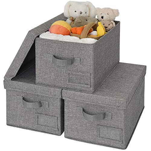 Image of GRANNY SAYS Fabric Bins with Lids, Storage Baskets for Closet Organization, Decorative Storage Containers with Label Holder, Shelf Bins for Organizing Clothes, Dark Gray, 3-Pack