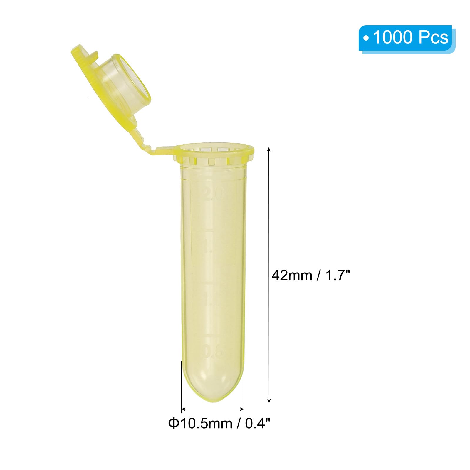 PATIKIL 2ML Tubos De Centrífuga De Plástico 1000 Pcs Tubo De Centrífuga De Fondo Redondo Con Tapa A Presión Y Marcas Graduadas Para Muestras De Laboratorio Amarillo
