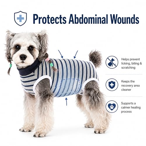 Image of Dog Surgery Recovery Suits, Sleeveless Dog Recovery Suit Female, E-Collar & Cone Alternative Surgical Suit for Small and Medium Dogs After Surgery, Striped Dog Onesie Pajamas