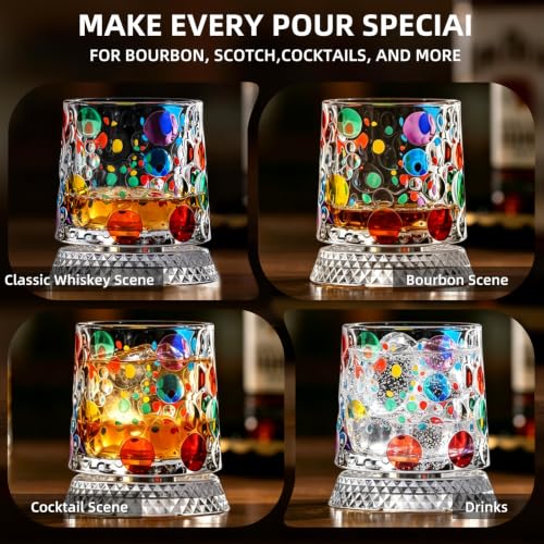 Vigirlc Hand-Painted Spinning Whiskey Glasses Set of 2 with Iceball Molds - image 3