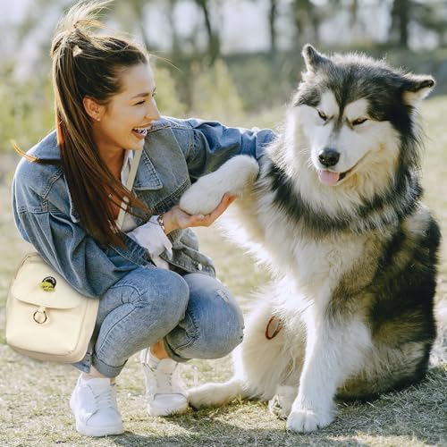 COOWONE Leckerli-Tasche für Hunde, wasserdicht, mit Kotbeutelhalter, mehrere Taschen, Kuriertasche, verstellbarer, dicker Schultergurt, zweilagige Crossbody-Tasche für Welpentraining, Wandern, beige