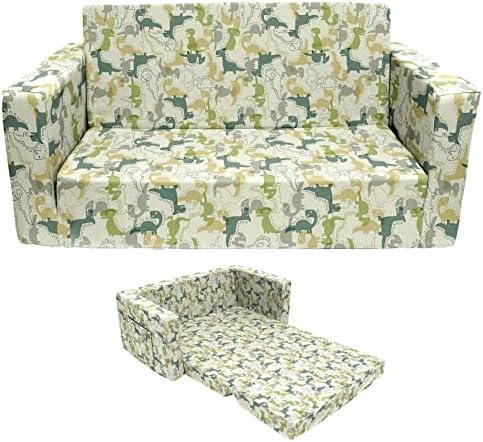 Truwelby Kids Sofa, Children's Extra Wide Convertible Sofa to Lounger - Extra Soft 2 Seats 2 in 1 Flip Open Chair & Sleeper, Cute Dinosaur Print Toddler Chair Kids Couch for Kids Girls Boys