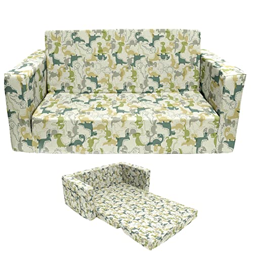 Truwelby Kids Sofa, Children's Extra Wide Convertible Sofa To Lounger - Extra Soft 2 Seats 2 In 1 Flip Open Chair & Sleeper, Cute Dinosaur Print Toddler Chair Kids Couch For Kids Girls Boys #TOP11