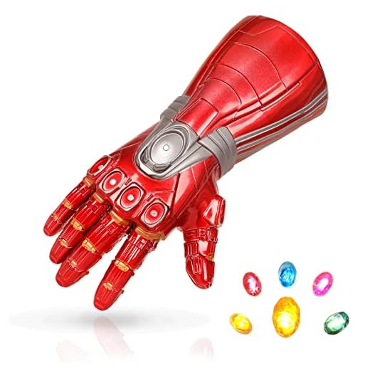 LED Light Up Infinity Gauntlet Iron Man Gloves with Removable Magnet Infinity Stones Batteries - Red Kids
