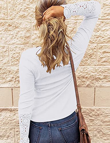 Image of Kancystore Women's Fall Long Sleeve Tops Lace V Neck Button Down Henley Shirts Tunic Blouses