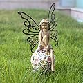Suyorpe Flower Fairy Garden Decor,Garden Fairy Statues Outdoor,Solar Powered Outdoor Fairy Figurine Accessories,Patio Lawn Yard Porch, Resin Ornaments for Outside Gifts,9.45 Inches Tall