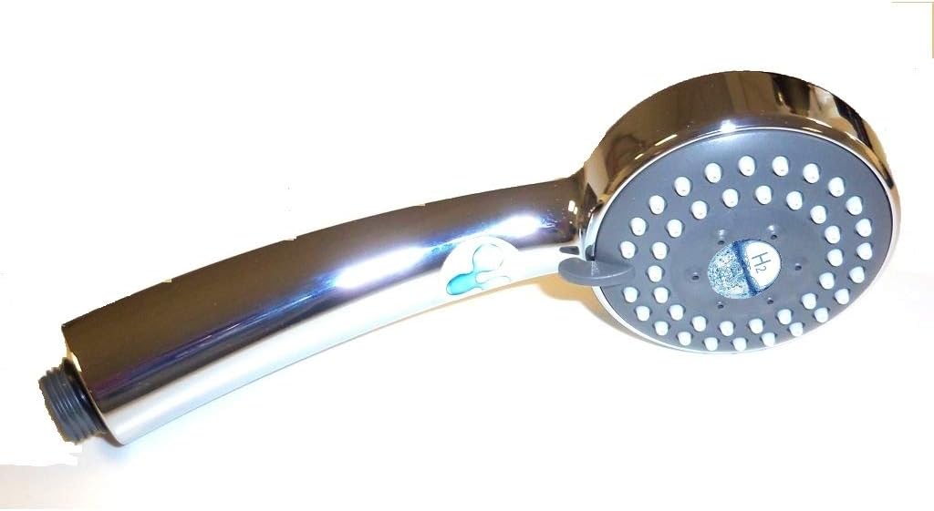 Aquatiere's Chrome Shower Handset Filter with multi spray functions-Hydrogenating. Refillable. Contains Ceramet media. Removes chlorine. Fits all shower hoses. Lasts up to 12 months.