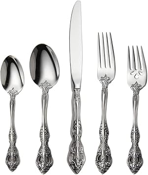 FORMichelangelo Flatware Sets for 10, Elegant 18/10 Stainless Steel Silverware Set, Cutlery Sets for 10 People, Dishwasher Safe 50pcs, Silver