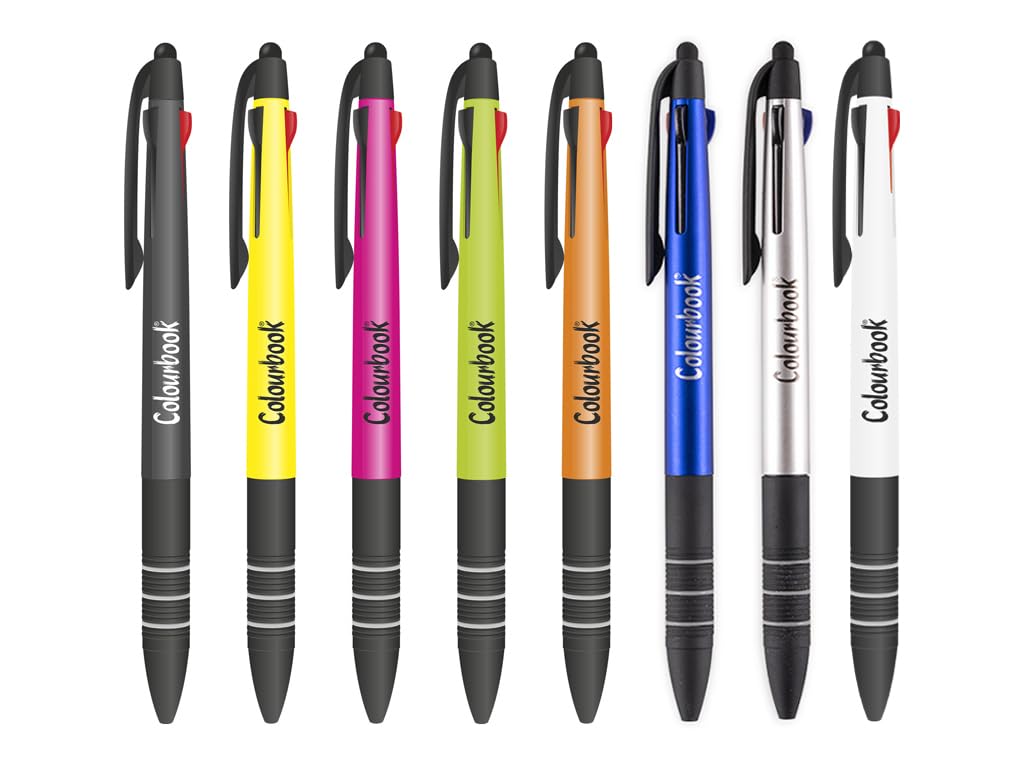 Colourbook Set 40 Penne Multiscatto 3 Colori Con Touch Screen, Penne A Sfera Punta 1 Mm Nero Blu Rosso, Fusto Fluo Assortito, Grip Antiscivolo, Penne Ufficio Scuola