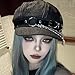 hzzsbu Gothic Denim Beret Hat Y2k Chain Heart Newsboy Cap Vintage Punk Artist Painter Hat