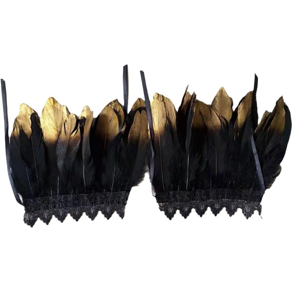 Muteitt Feather Wrist Cuffs Feather Bracelets Black Gold Wristband Wrist Cuffs for Women Halloween Costume Cosplay Party