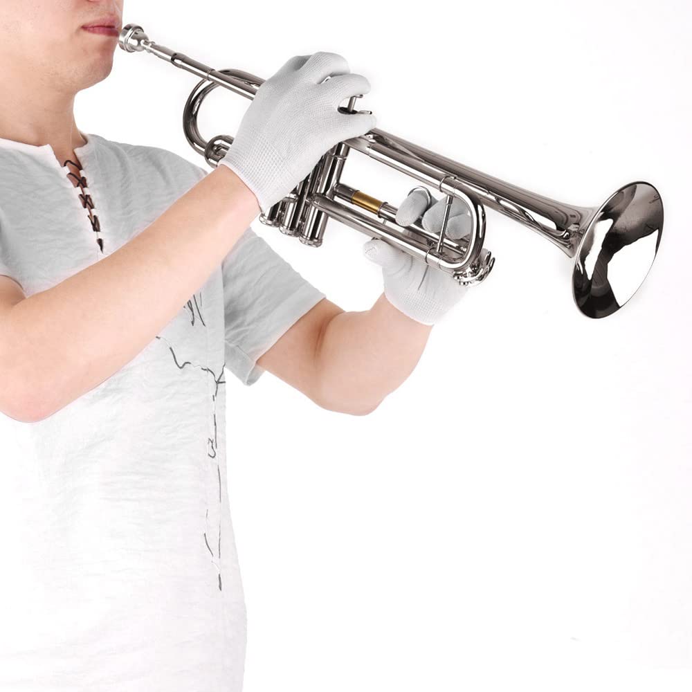 Tromba in ottone, standard in Sib Tromba Materiale Ottone nichelato Strumento a fiato con Bocchino Borsa per il trasporto Guanti Panno di Pulizia Argento