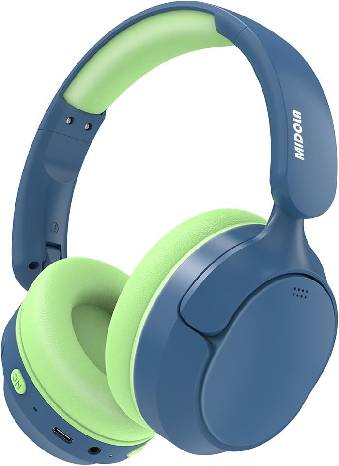 MIDOLA Active Noise Cancelling Kids Headphones Bluetooth 5.4 Wireless Volume Limited 85/94dB,Type C Fast Charging,Over Ear Foldable with Mic Aux Cord for Toddler Child Pad Tablet Blue Deep Blue