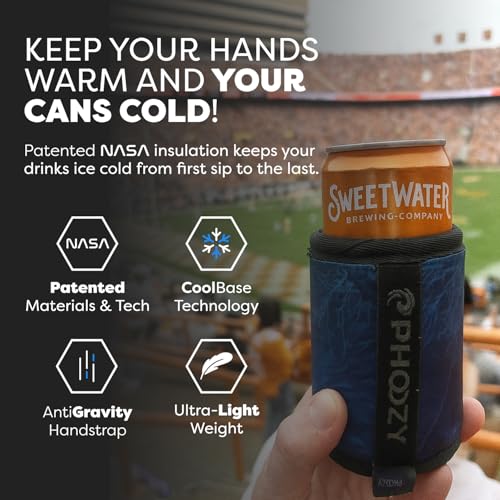 Image of PHOOZY Insulated Can Cooler for 12 oz Cans - Patented Drink Sleeve with NASA-Inspired Technology - Keeps Beer, Soda & Sparkling Water Cold Longer - Lightweight Outdoor Can Holder - Blue