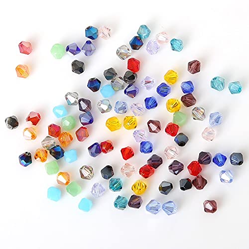 4MM 50/100Pcs Faceted Crystal Glass Beads Loose Spacer Beads for Necklace Bracelet DIY Jewelry Findings - (Color: Random Mix Color/Item Diameter: 4mm 1Article(110Pcs))