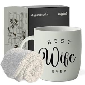 Triple Gifffted Worlds Best Wife Ever Coffee Mug and Socks Gifts For Women From Husband For Valentines For Her Birthday Wedding Anniversary Christmas Mothers Day, Ceramic, Cream, 380ML