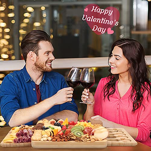 Charcuterie Board Set - FamRica Cheese Board with 2 Drawers, Bamboo Cheese Tray Serving - Unique, Wedding, Housewarming, Birthday Gifts