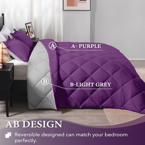 Image of downluxe California King Comforter Set - Purple and Grey Cal King Comforter Set, Soft Bedding Sets for All Seasons - 3 Pieces - 1 Comforter (104 inchx96 inch) and 2 Pillow Shams(20 inchx36 inch)