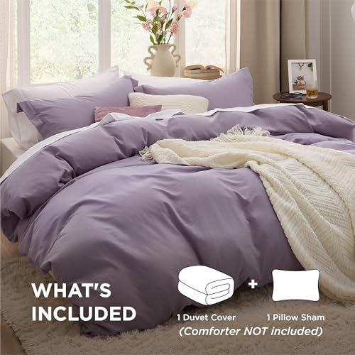 Image of Bedsure Grayish Purple Duvet Cover Twin /Twin XL Size - 2 Pieces Prewashed Polyester Extra Soft Bedding Set, Includes 1 Twin Duvet Cover 68x90 Inches with Zipper Closure & 1 Pillow Sham, No Comforter