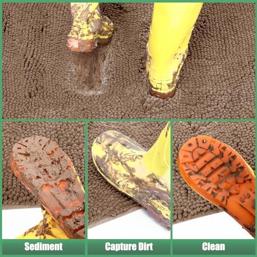 IM HOME Chenille Absorbent Outdoor Doormat 36" x 24", Washable Muddy Door Mats for Dog Non Slip Indoor Doormat Dog Mat for Muddy Paw Front Inside Doormats for Entryway Camel