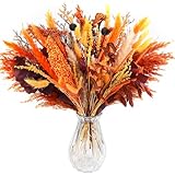 Songjum 59 Stück Natürliche Getrocknete Pampasgras Herbststrauß Dekoration Orange Trockenblumen für Herbst Hochzeitsdeko Boho-Blumen Tischdekoration Hause Rustikale Bauernhausparty