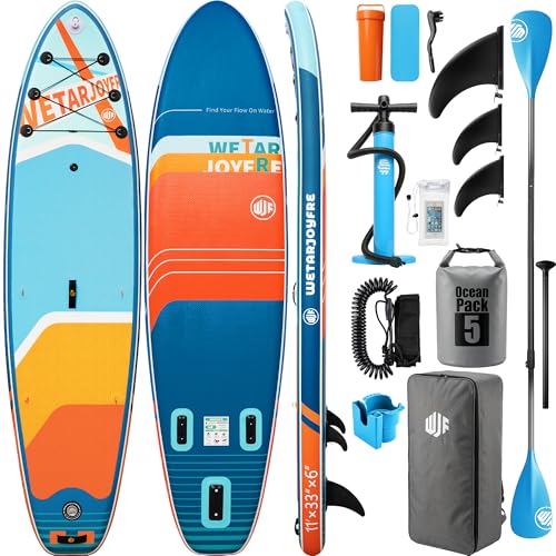 Image of Inflatable Stand Up Paddle Board, 11' x 33 inch x 6 inch Extra Wide SUP with Premium Accessories, Non-Slip Deck ISUP for Adults, Youth, Fishing, Yoga, Floating on Ocean & Lake