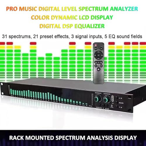 Ecualizador digital gráfico estéreo de 31 bandas, con 21 efectos preestablecidos, ajuste de graves/agudos/medios, reducción automática de ruido, montaje en rack 1U, para estudio de grabación miniatura 2