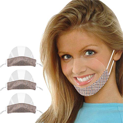 Preisvergleich Produktbild Reni Transparente Kunststoff-Gesichtsschals, Mund- und Nasenschutz, wiederverwendbare Unisex-Gesichtsbekleidung, kleine Bandanas (3 pcs, BF)