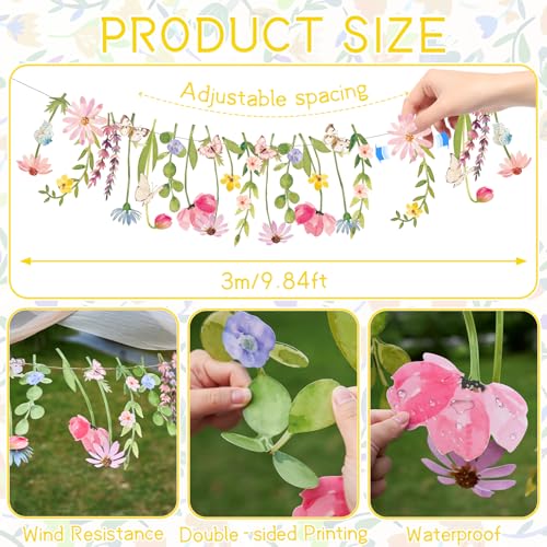 Image of Wildflower Party Decorations Butterfly Flower Banner Flower Leaves Banner Butterfly Garland for Wall Garden Spring Baby Shower Wedding Backdrop Decor