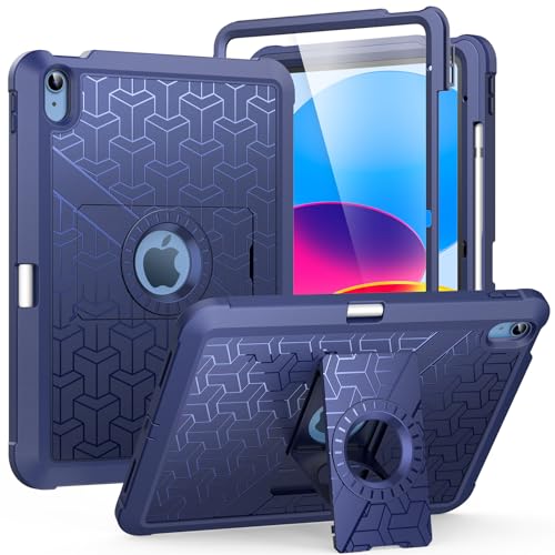 MoKo for iPad (A16) 11th/10th Generation Case 2025/2022, Heavy Duty Shockproof Dual Layer Full Body Protective Cover, Built-in Screen Protector and Kickstand for iPad 11/10.9 Inch, Navy Blue