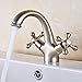 Rozin Double Cross Knobs Bathroom Sink Faucet Deck Mount One Hole Vanity Basin Mixer Tap Brushed Nickel