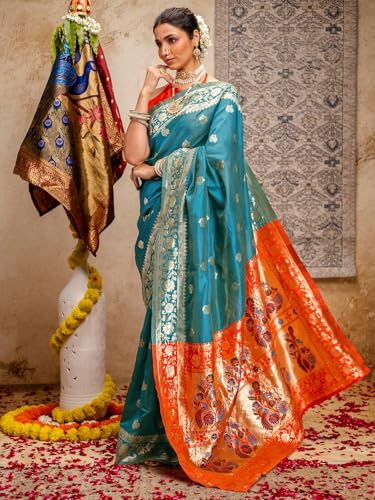Image of SIRIL Women's Paithani jacquard Silk Saree |Chandrakor Paithani jacquard Saree With Unstitched Blouse Piece