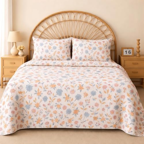 Image of VAS COLLECTIONS 180 TC Cotton Double Bedsheet with 2 Pillow Covers | Soft & Breathable Floral Printed Bed Sheet for Bedroom & Home | 90 x 90 Inches (Tropical Leaf Print)