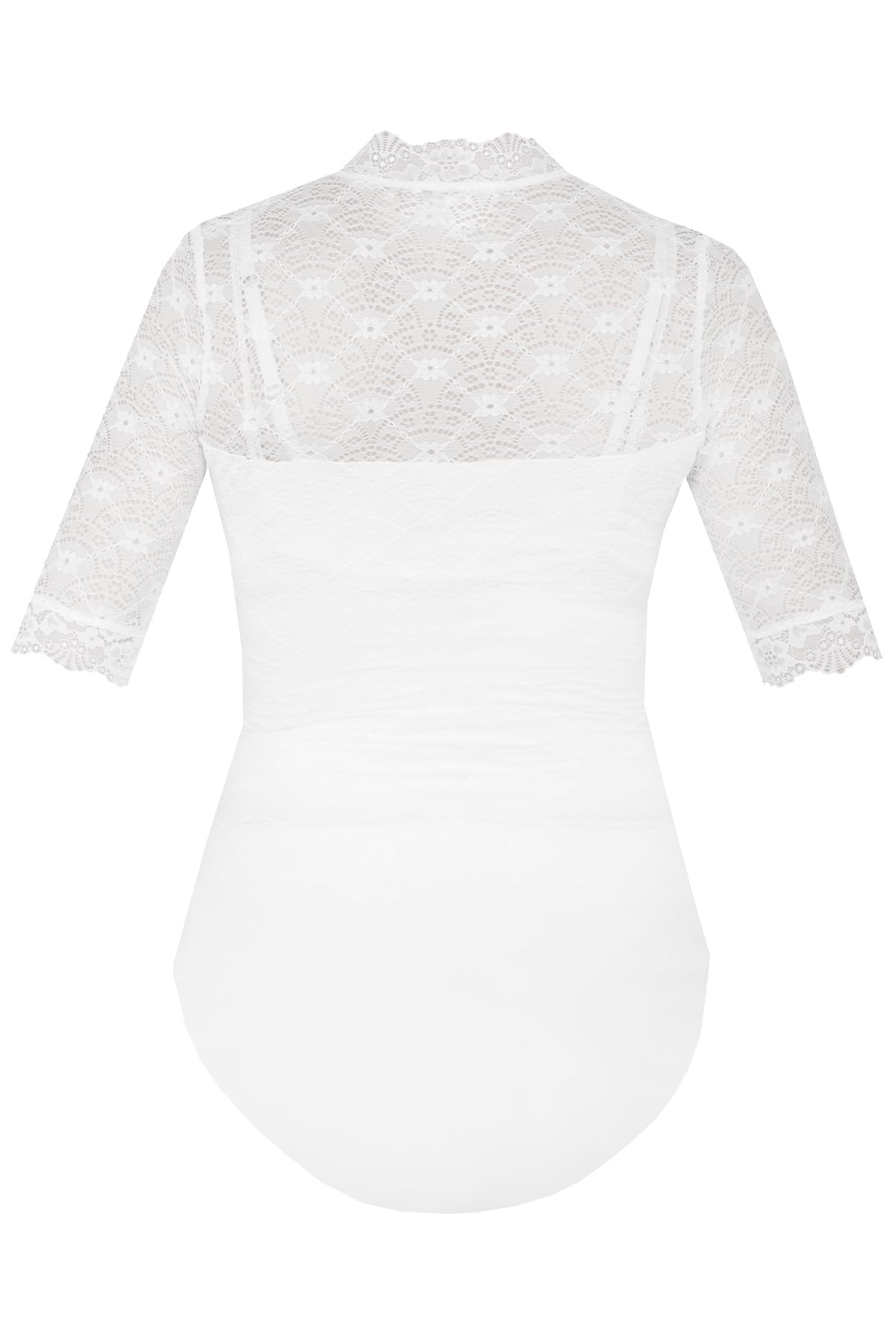 MarJo Damen Dirndlbody Hallerndorf Halbarm in Offwhite – Eleganter Body mit Stehkragen, tropfenförmigem Ausschnitt & perlenartiger Knopfschließe – Ideal für Trachten, Oktoberfest & festliche Anlässe