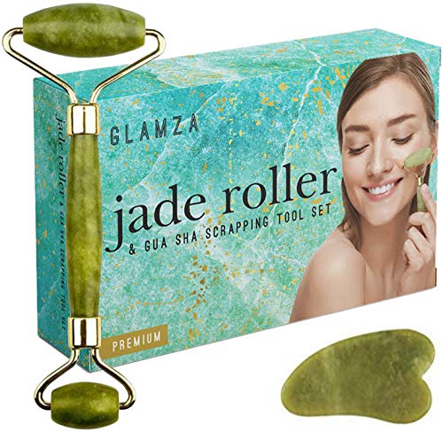 Jade Face Roller - GLAMZA Double Ended Facial Roller & Gua Sha Massage Tool - Stimuleert lymfatische drainage, verbetert huidskleur en vermindert fijne lijntjes en rimpels